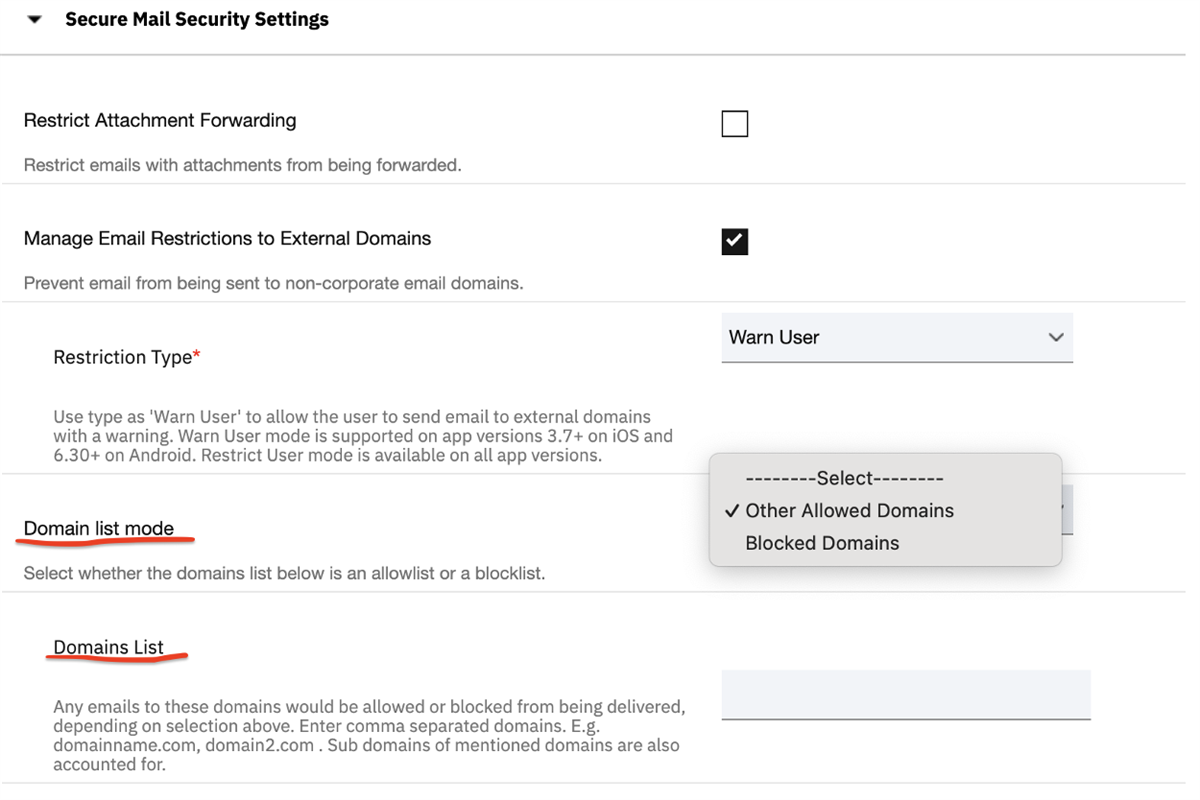 Manage Email Restrictions to External Domain After
